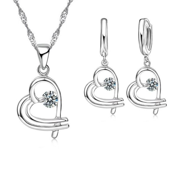 Jewelry - ❤️ Cute Heart 925 Sterling Silver Bundle Necklace With Earrings Pendant